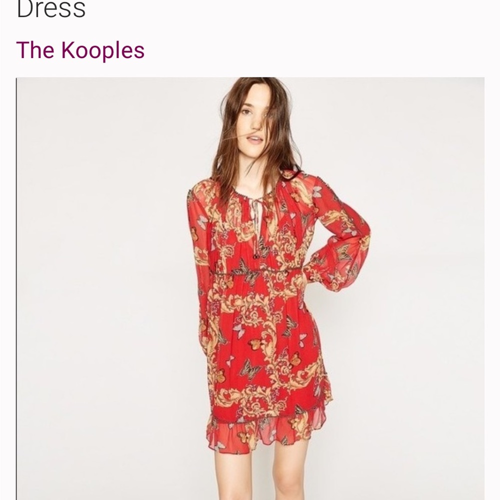 The Kooples Red Royal Butterfly Print Silk Dress